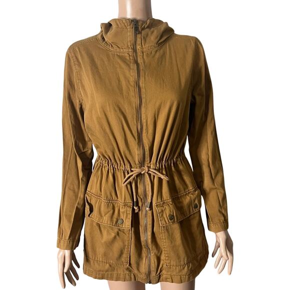 Old Navy Utility Jacket Women Small Brown Hooded Anorak Drawstring Waist Pockets - Picture 2 of 11